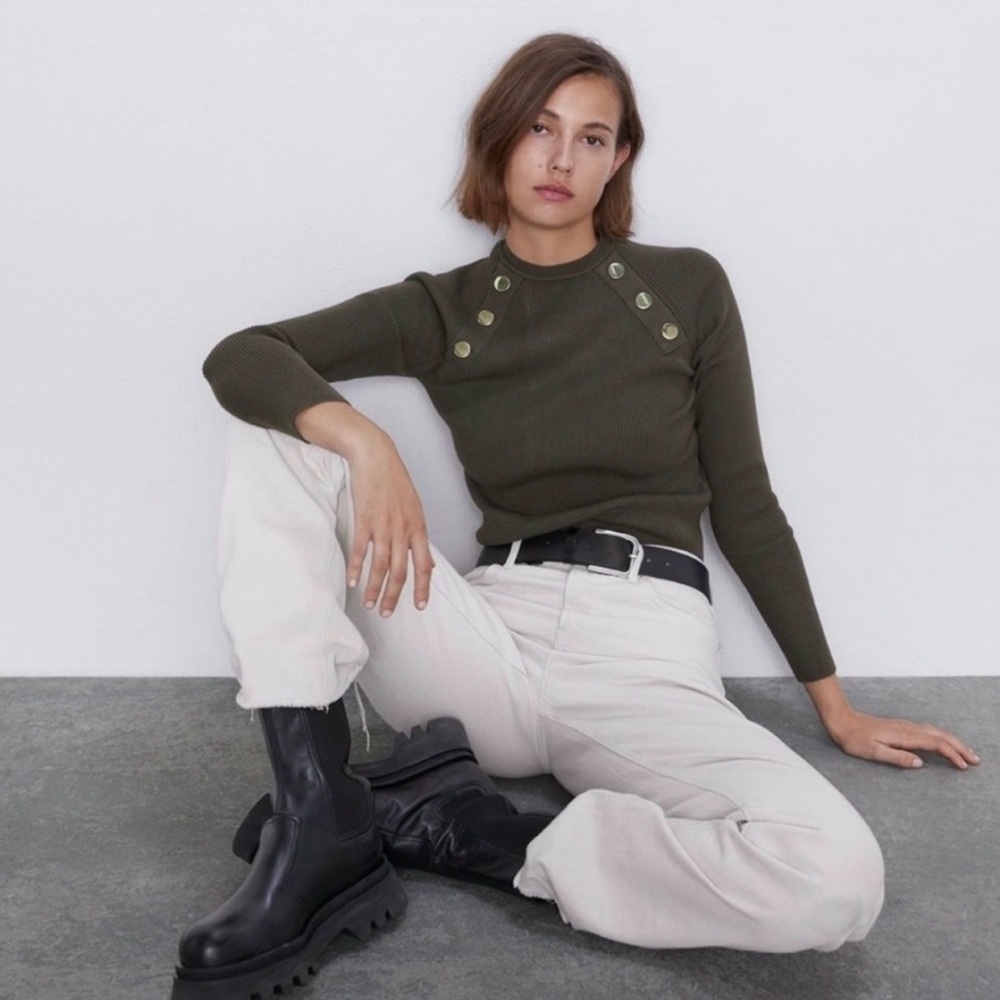 Zara Olive Button-Detail Blouse
